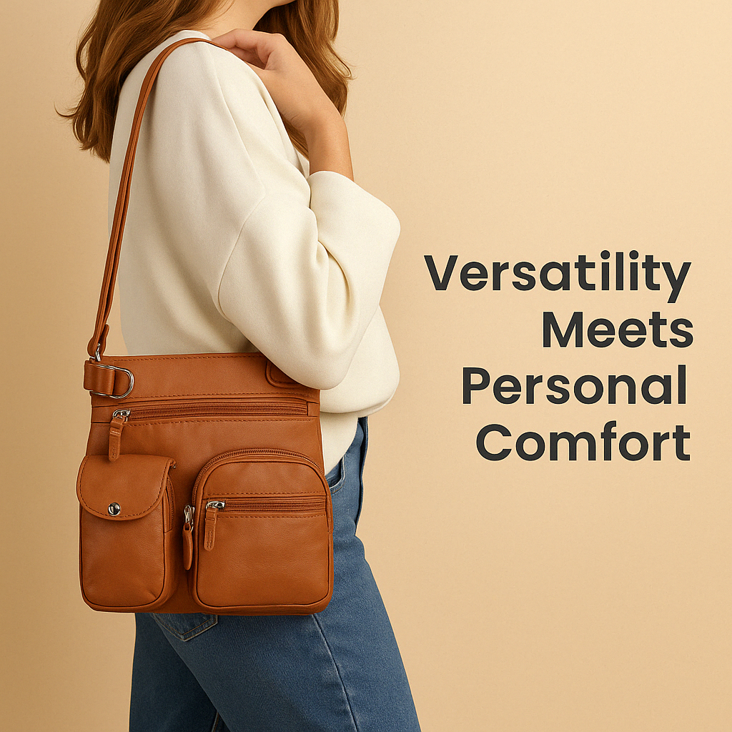 Convertible anti-theft leather shoulder bag with pockets | Brielle
