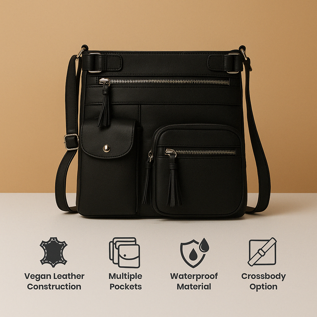 Convertible anti-theft leather shoulder bag with pockets | Brielle