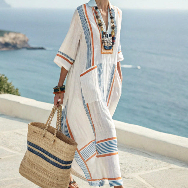 "Solange" Caftan Dress – Blue & Amber