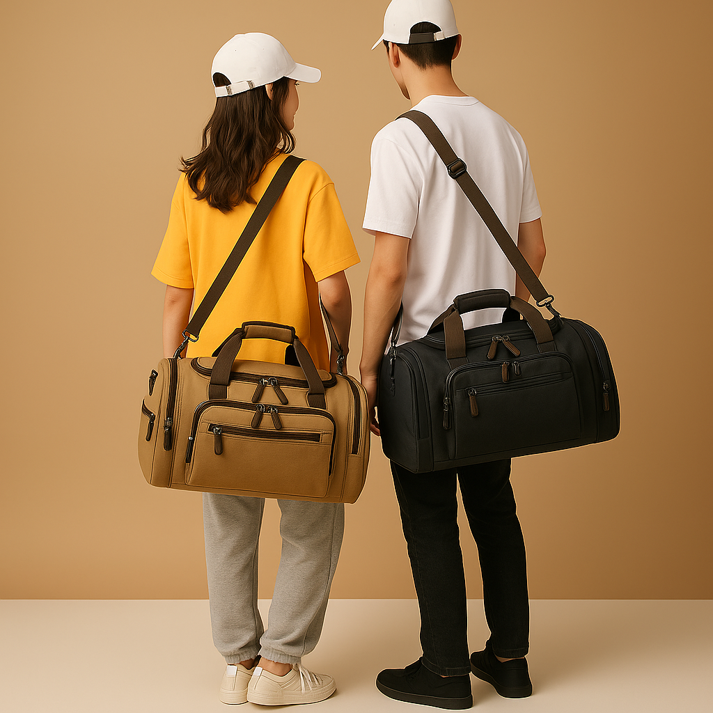 Expandable cotton duffle bag with compartments | Patrick