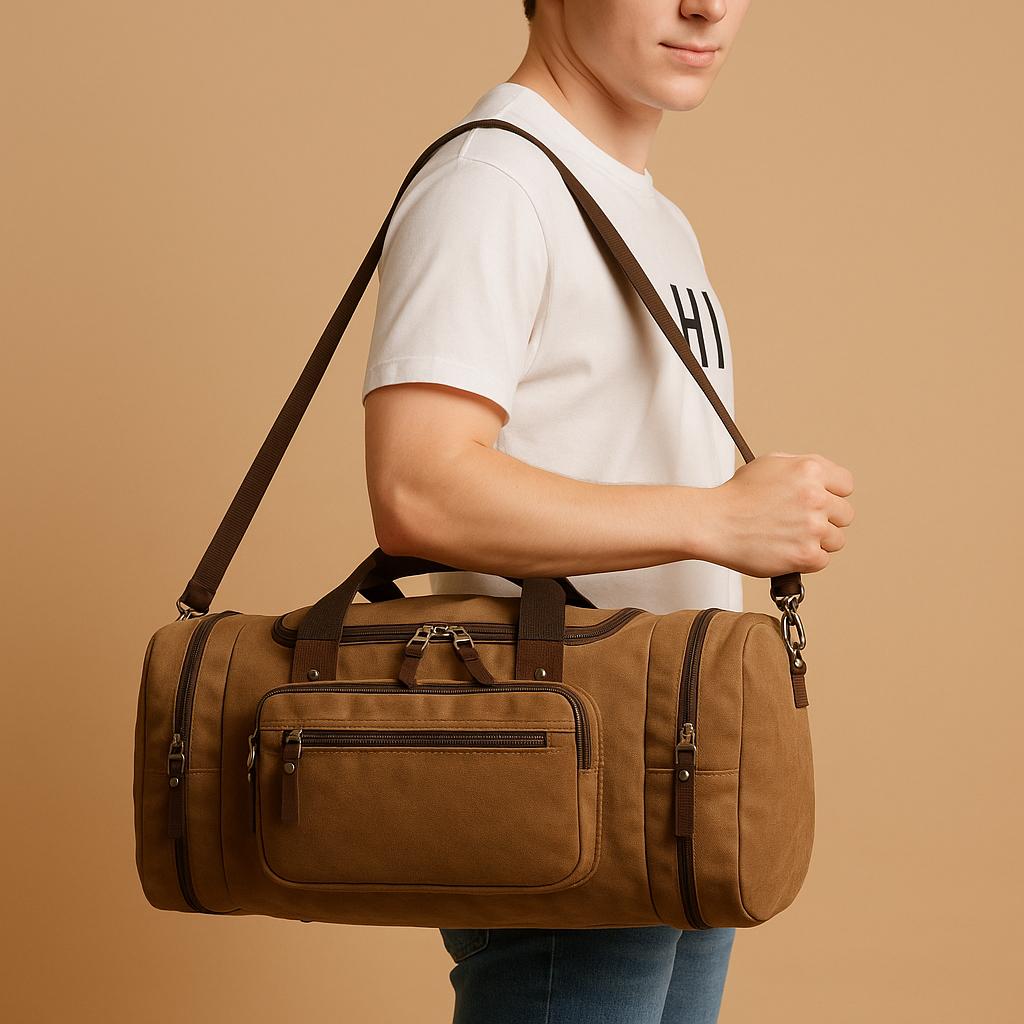 Expandable cotton duffle bag with compartments | Patrick