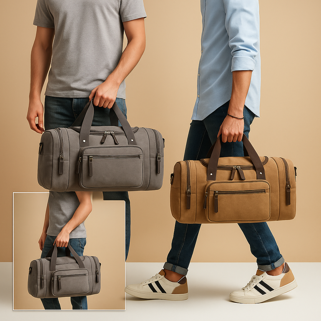 Expandable cotton duffle bag with compartments | Patrick