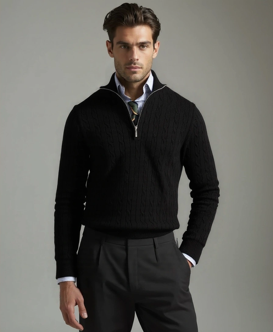 Zip-up Sweater with Knitted Pattern - Rowan