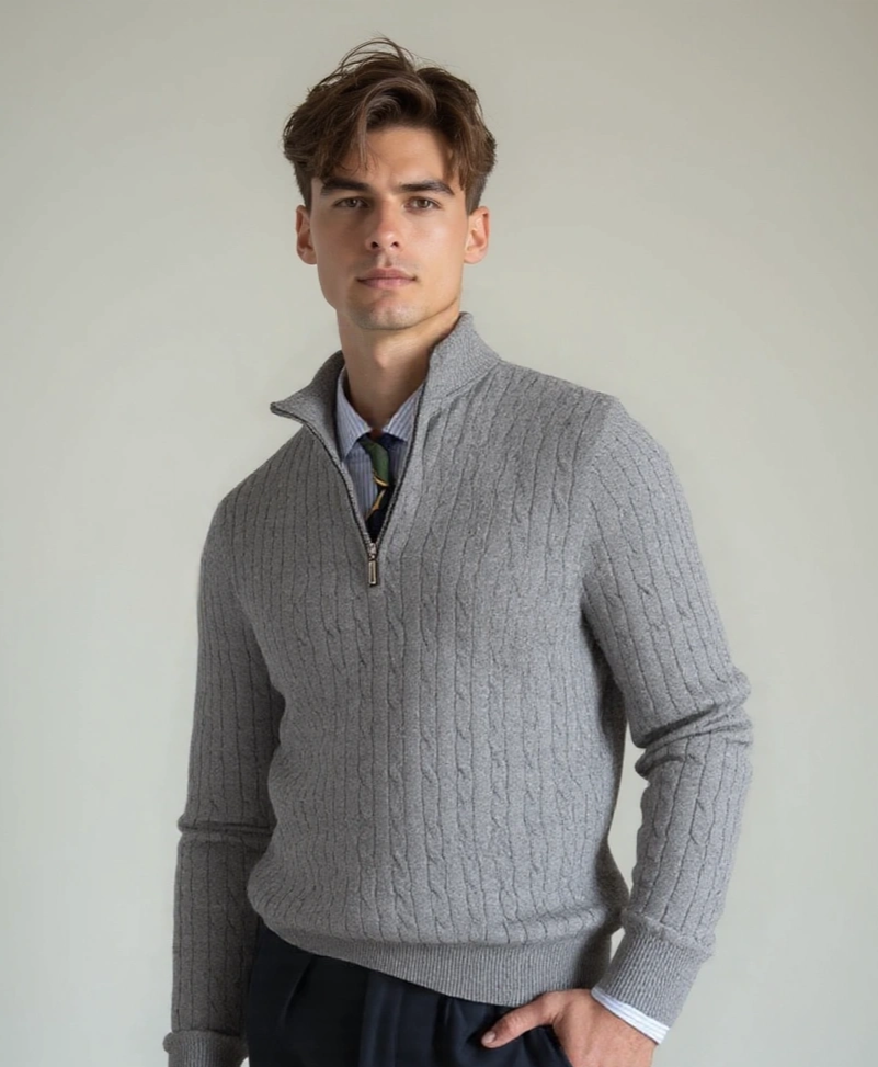 Zip-up Sweater with Knitted Pattern - Rowan