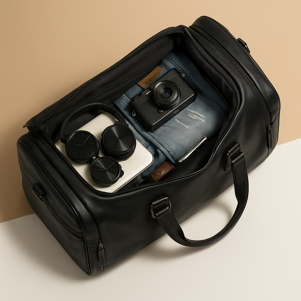 Leather travel duffle bag with compartments | Ethan