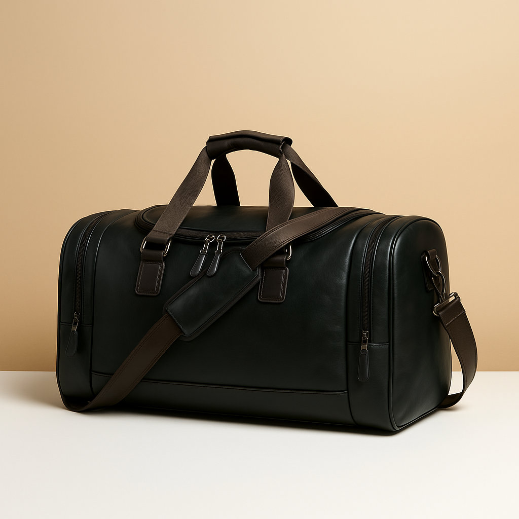 Leather travel duffle bag with compartments | Ethan