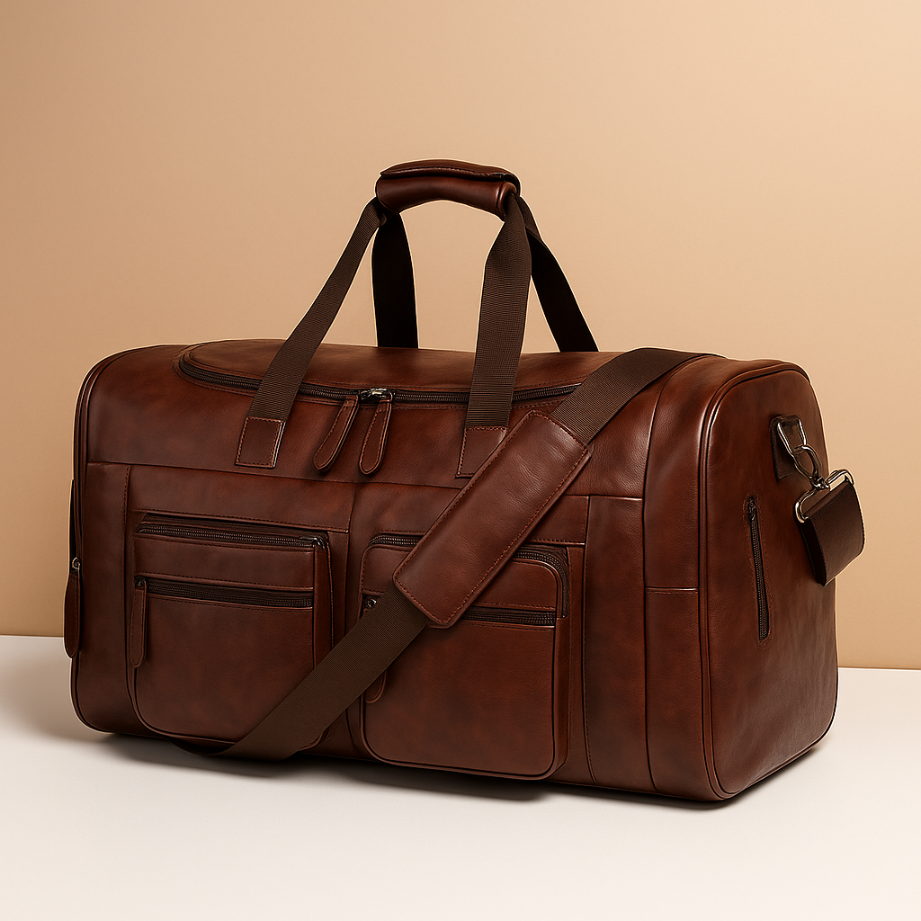 Leather travel duffle bag with compartments | Ethan