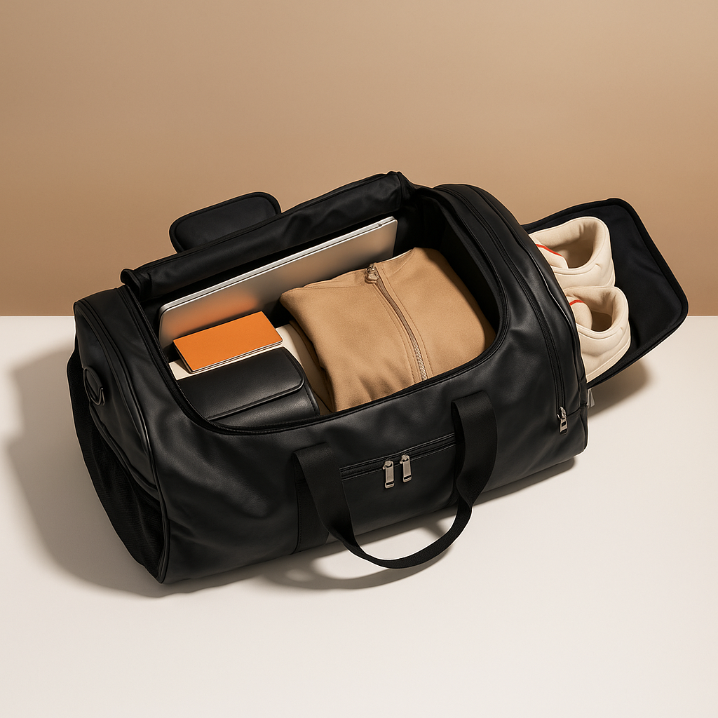 Leather travel duffle bag with shoe compartment | Franklin