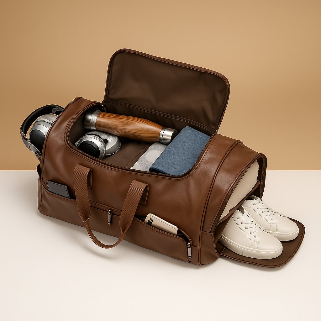 Leather travel duffle bag with shoe compartment | Franklin