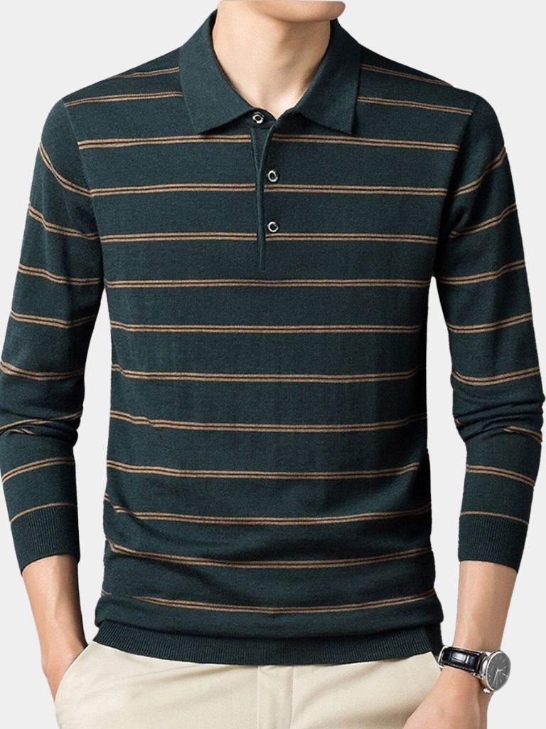 Navy Striped Polo at Sunset - Rowan