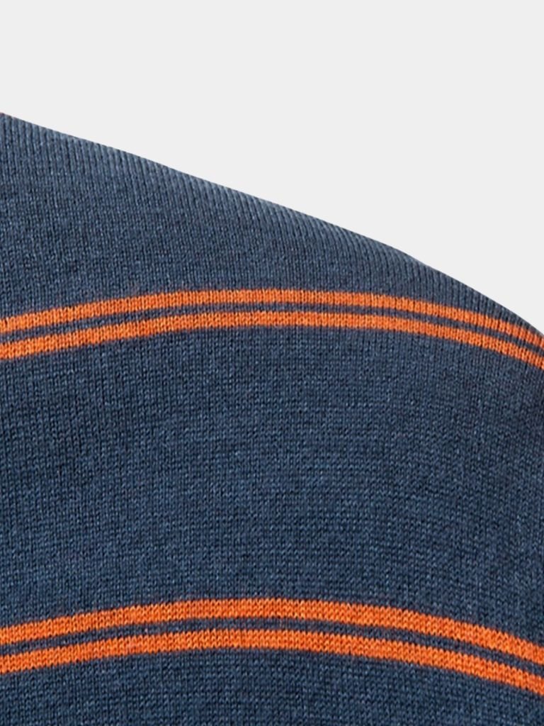 Navy Striped Polo at Sunset - Rowan
