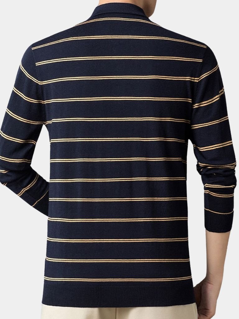Navy Striped Polo at Sunset - Rowan