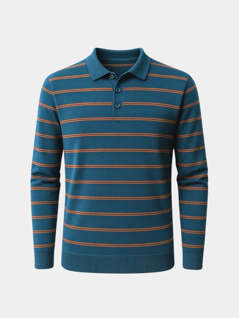 Navy Striped Polo at Sunset - Rowan
