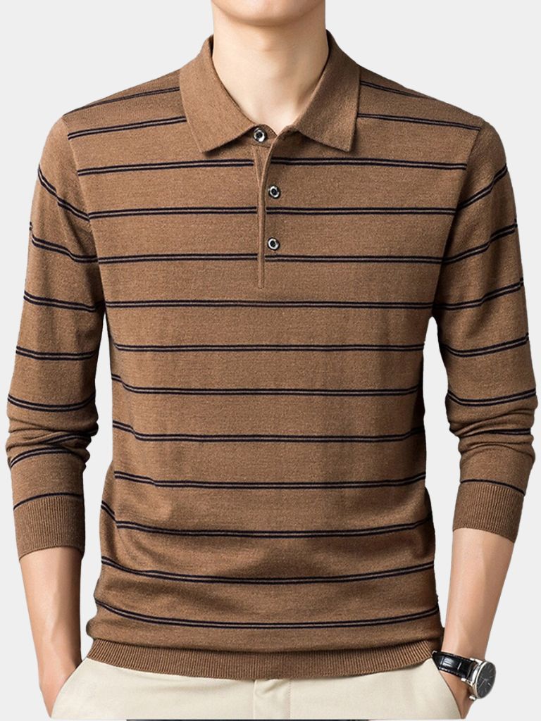 Navy Striped Polo at Sunset - Rowan