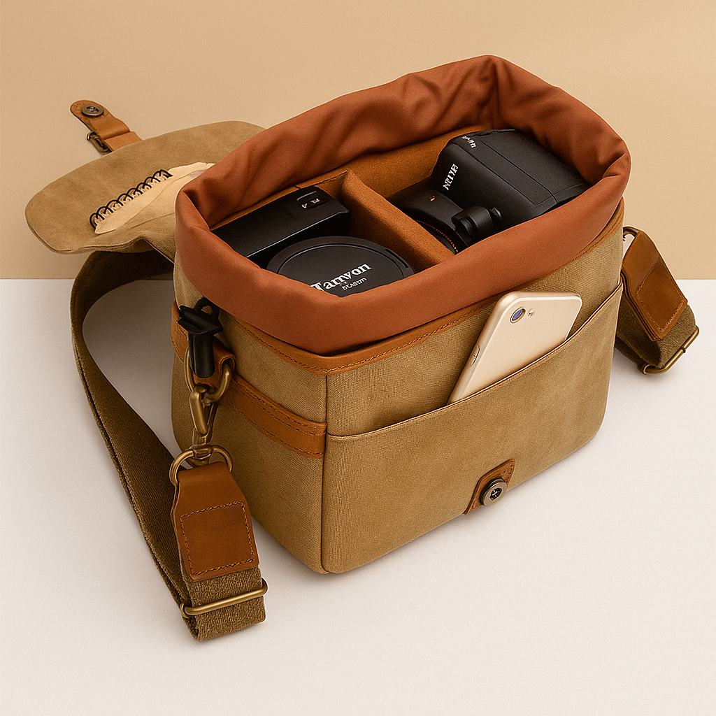 Vintage canvas DSLR camera bag with padded dividers | Ryder