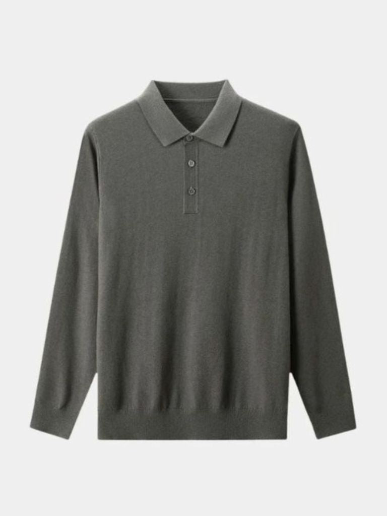 Buttoned Knit Wool Polo Sweater - Rowan
